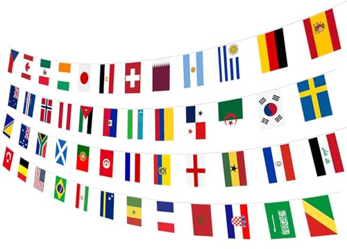 4 Stück 48 Länder Flaggen Wimpelkette, Doppelseitig Bedruckt Für WM 2026 Deko Garten, Großzügiges Fan Set, Mehrzweck Banner Für Party Event Dekoration (14 x 21 cm, 4 x 15m Länge)