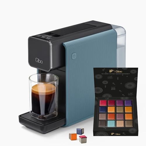 Tchibo Qbo ONE Premium Kapselmaschine inkl. 16 recyclebaren Qbo Kaffeekapseln für Espresso, Caffè Crema und Caffè Grande, hochwertiges, kompaktes, innovatives Design, Misty Blue