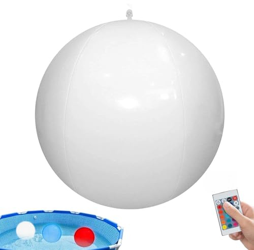 Lanmijia Jouet de Piscine Gonflable à LED, 30cm Piscine Gonflable Ballon LED Télécommande PiscineBallon, Boule Lumineuse PiscineFlottanteLED Étanche avec 16 Couleurs de Lumière pour Les Adultes, la