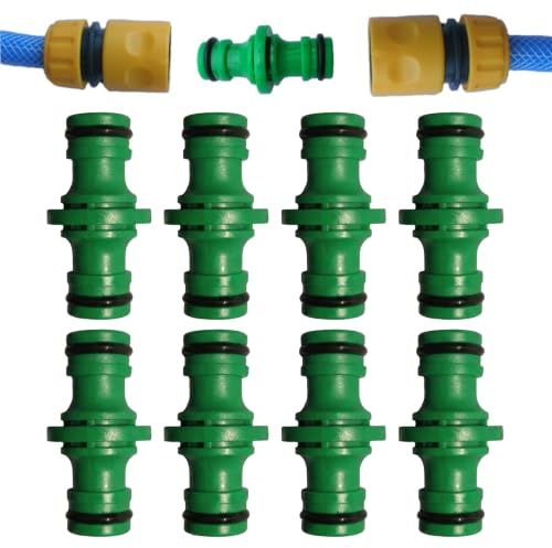 8 Pezzi Raccordo Tubo Acqua Giardino 1/2 Pollice, Connettore Tubo Giardino Doppio Maschio per Irrigazione, Attacco Rapido Acqua in Plastica per Prolunga e Riparazione Tubi, Verde