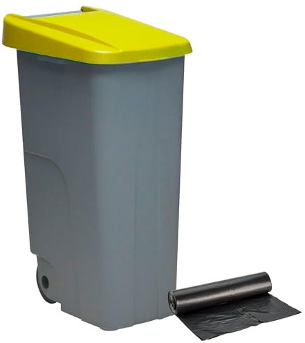 Denox DEN034 Contenedor Reciclo 110 litros Cerrado, Amarillo, 420x570x880 mm