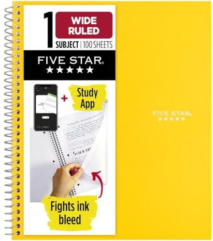 Five Star Spiral notebook, 1 Subject, Wide Ruled Paper, 100 fogli, 10 – 1/5,1 x 20,3 cm Yellow