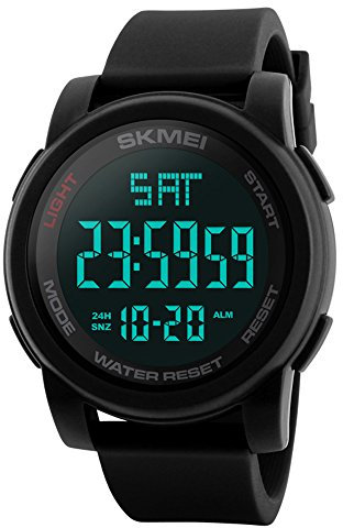FunkyTop Herren Jungen Uhren Männer LED Klassisch Dual Zeitanzeige Militär Uhr Wecker Kalender Sport Stoppuhr Tactical Watch wasserdichte Armbanduhr für Herren (Schwarz)