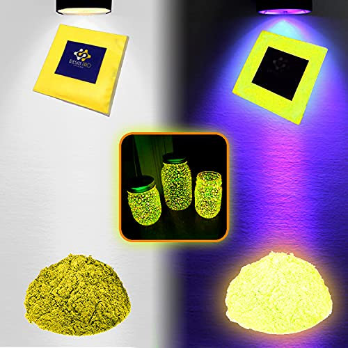 Pigmento aditivo en polvo ULTRA fluorescente - luminiscente UV - brilla en la oscuridad - para resinas epoxi - para creaciones artísticas, bricolaje 20g (Amarillo)