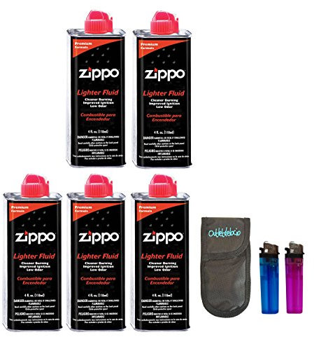 Outletdelocio Pack 5 Gasolina para encendedores 125ml + Funda portamecheros con 2 mecheros.