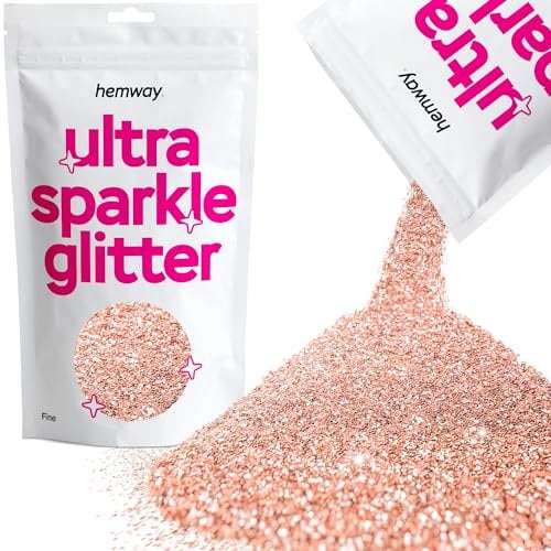 Paillettes extrafines à usages multiples de qualité supérieure par Hemway - Couleurs uniques - Poudre de 375 microns, 0,4 mm - 100 g de poudre - Pour faire des loisirs créatifs, art, artisanat, décorations, art sur verres, tables de mariage, cadeaux, cartes, fleurs, maquillage visage, yeux, corps, ongles, peau, cheveux, barbes., rose gold, 1/64 0.015 0.4mm 375 microns