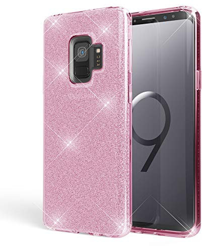 NALIA Handyhülle kompatibel mit Samsung Galaxy S9, Glitzer Ultra-Slim Silikon-Case Back-Cover Schutzhülle, Glitter Sparkle Handy-Tasche Bumper, Dünnes Bling Strass Phone Etui, Farbe:Pink