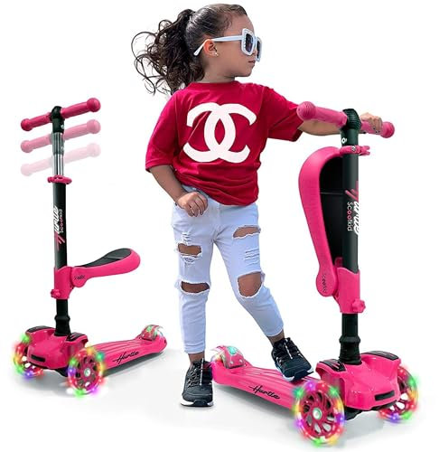 3-Rad-Roller für Kinder - Stand & Cruise Kinder/Kleinkind-Spielzeug-Klapp-Kick-Roller mit/Einstellbarer Höhe, rutschfestem Deck, blinkenden Radlichtern, für Jungen/Mädchen zwischen 2 und 12 Jahren