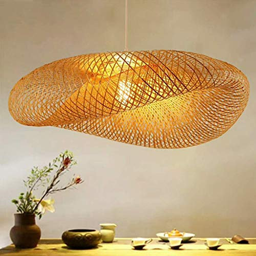 Lustre En Bambou Et Rotin Rétro Lampe À Suspension En Bois Tissé À La Main Créative Chapeau De Paille Design Réglable En Hauteur E27 Lumières Suspendues Chambre Cuisine Salon Bar Pendentif Lamp