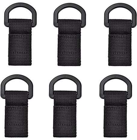 Egurs 6 Stück Taktische Molle Webbing D-Ring Karabiner Schlüsselanhänger Gürtelschnalle mit Klettverschluss Zubehör Halter Schwarz