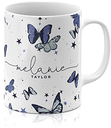Tirita Personalised Mug Initial with Name, Custom Gift for Mum, Dad, Kids or Girls. [19 - Butterflies]