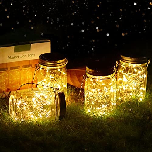 4 Stück Solarlampen für Außen,Vindany Solar Mason Jar Licht 30Leds Lichterkette im Einmachglas Solar Lampions Außen Wetterfest Gartendeko Solarleuchten für Weihnachten Hochzeit Wand Tisch Baum