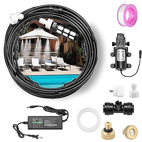 Mogokoyo Brumisateur Serre Jardin 12m Misting Système de Pulvérisation Automatique avec Pompe à Eau Filtre, Kit Complet de Distribution Brumisateur Irrigation pour Jardin Plante Potager Pelouse