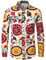 PARKLEES Mens Retro Traditional Ethnic Pattern Printed Linen Long Sleeve Button Down Shirt Beige Yellow M