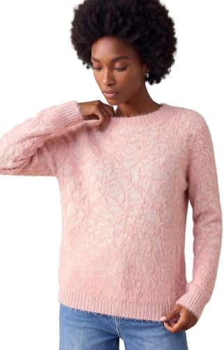 Roman Fluffy Yarn Jumper for Women UK Ladies Thick Sweater Warm Cosy Chunky Knitted Pullover Winter Furry Casual Smart Textured Everyday Cuddly Soft Knitwear - Light Pink - Size 14