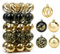 ROSELEAF Weihnachtsbaumschmuck, 30 ct Weihnachtskugel-Dekorationsset, 6 cm, Schwarz und Gold, Bruchsicher, Hängend, Kunststoff Polyethylenterephthalat, Ideal für Weihnachten und Halloween