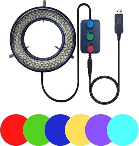 Mikroskop LED Ringlicht Illuminator, USB 5V 144 LED Farbtemperatur einstellbar, 4 Zonen, RGB, Fokus Lampenquelle für Monokular Fernglas Trinokkular Stereo Mikroskop Vision Scientific (144 LED RGB)