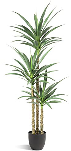 Waoops Künstlicher Baum, 1,5 m künstliche Agave-Pflanze mit 3 Köpfen im Kunststofftopf, künstlicher Baum für Heimdekoration, Innen- oder Außenbereich, Bürodekoration, Einweihungsgeschenk