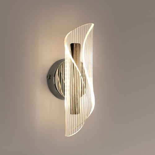 Comely LED Wandleuchte Innen, 12W Modern Wandlampe, Up Down Innenleuchte Wandlichter, Gebogene Design Wandleuchte, 3 Lichtfarbe Wandbeleuchtung für Schlafzimmer Wohnzimmer Treppenhaus Flur