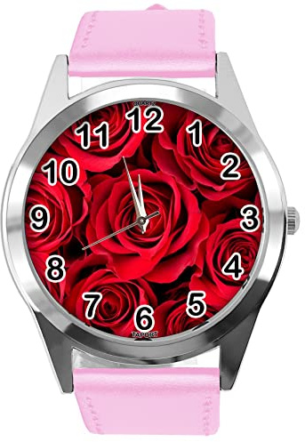 TAPORT Pink Leather Round Watch for Flowers Fans e1