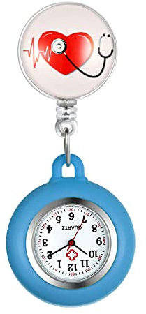 Silverora Silikon Krankenschwester Uhr einziehbar mit Stethoskop Herz Muster Revers Clip-on Taschenuhr für Arzt Krankenschwestern Silikonhülle für Frauen und Männer …