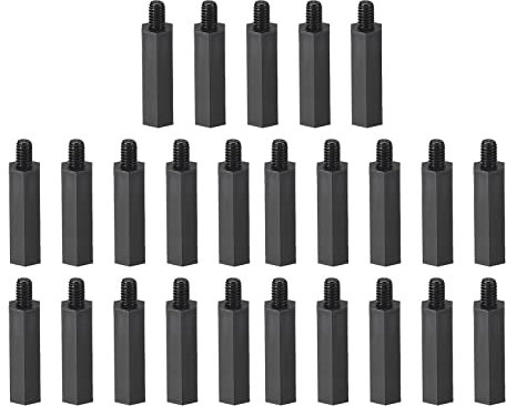 YOKIVE 25 Uds M4 Separadores Tornillos, Nylon Hex PCB Separadores con Alto Efecto Aislamiento, Mantenga Altura Consistente, Óptimo para Placa Base (Negro, 40 mm + 6 mm)