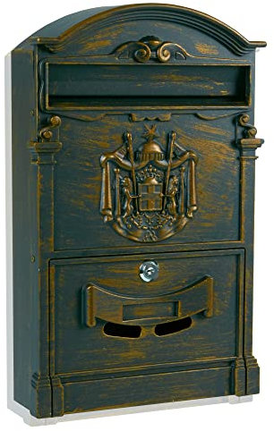 ZENO Letter Box Wall Mounted | Postbox | Large Traditional Post Box Mailbox | Post Letter Box for Home | Vintage Classic Mail Box with 2 Keys | Easy to Install | Keep Your Mail Safe (Bronze)