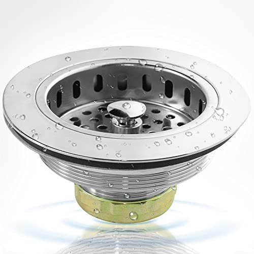 WiseWater 3 1/2” Stainless Steel Universal Kitchen Sink Drain Assembly with Removable Basket Strainer/Stopper