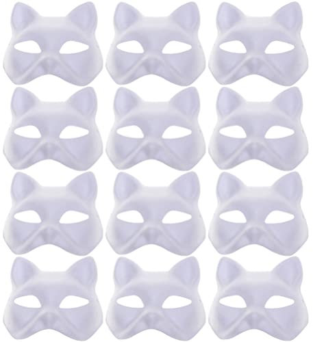 Toyvian 12 Stück Katzenmasken Zum Bemalen Diy-Katzenmasken Weiße Papiermasken Bemalbare Blankomasken Tiermasken Für Kinder Maskerade Halloween Cosplay Partyartikel