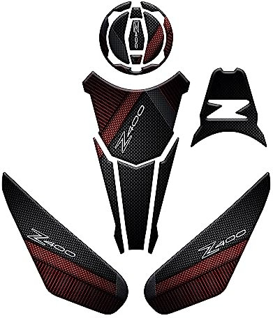 Aufkleber aus Kunstharz, 3D-Effekt, für Motorrad, kompatibel mit Kawasaki Z400 (Rot, Set Tankpad und verschiedene Protektoren)