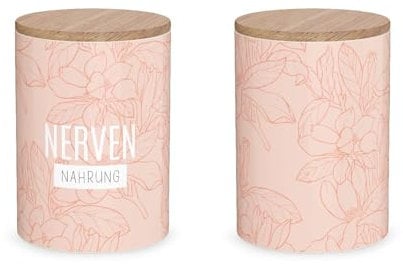 La Vida Vorratsdose Nervennahrung Blüten Porzellan mit Bambusdeckel orange weiß 11x16cm