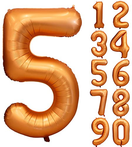 Orange Geburtstag Zahl Ballon 5 in Farbe Riesen Folienballon Mylar Helium luftballon für Hochzeit Babyparty Jubiläum Geburtstagsdeko Mädchen Jungen Happy Birthday Party Deko