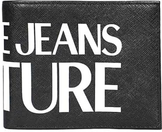 VERSACE JEANS COUTURE Herrengeldbörse 75YA5PC1 899 aus Saffiano-Leder Schwarz weißer Schriftzug - cm 11,8x9,8x1,8