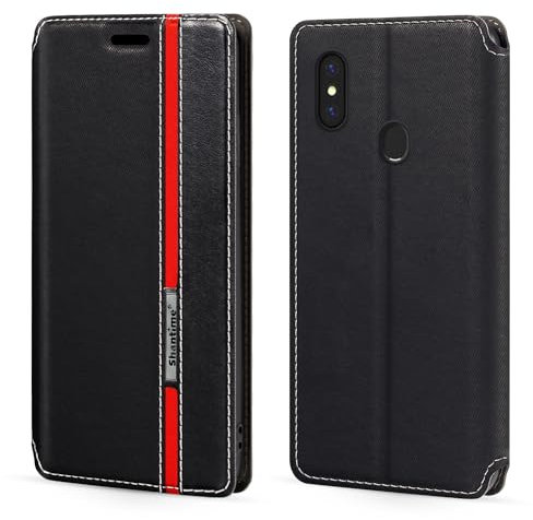PU Leder Flip Hülle mit Farbakzent und Unsichtbarem Magnetverschluss Kompatibel mit Gigaset GS290, Schlanke Modische Schutzhülle (Schwarz)