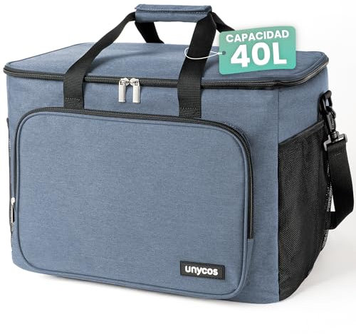 unycos - Bolsa Térmica Porta Alimentos【40L】 Nevera Portátil, Lunch Box Impermeable, Hermética e Isotérmica, Porta Fiambrera para Almuerzo, Oficina, Viaje, Pícnic o Colegio (Azul Claro)