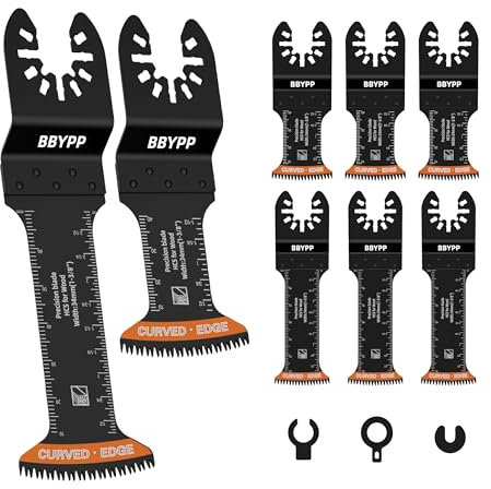 6pcs Curved Japanese Tooth Oscillating Saw Blades set, Standard & Extra-Long Reach Set, Curved Edge Oscillating Multitool Blades Clean Cut for Wood, Plastic