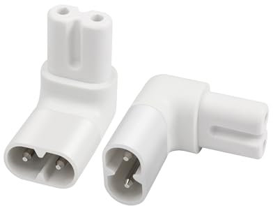 PNGKNYOCN Weißer IEC 320 C8 zu C7 Stromadapter，90 Grad 250V 2.5A 8 Abbildung C8 Stecker zu C7 Buchse Verlängerungsstromadapter（2-Pack）