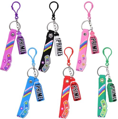 JaLCh Prime 6PCS Drink Bottle Keychain Simulation Cans Keychain Pendant Multi-colors Bottle Keyrings Car Keyfob Trinket Hangings Gifts for Boys Girls Kids Birthday