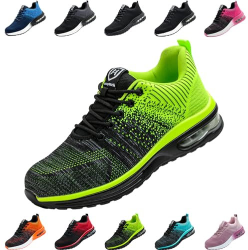 Nasogetch Safety Trainers Steel Toe Cap Trainers Men Women Lightweight Breathable Safety Shoes Work Trainers with Cushioning Green UK 11.5 Label Size 46