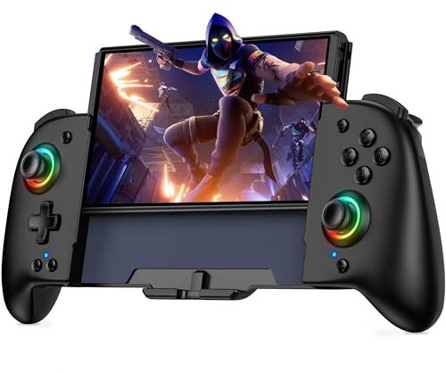 GAMSINGY Kabellos Handheld Switch Controller, Cooles RGB-Licht Switch Controller Griffe mit 4xSpiele Karten Slots, Switch Spiele Zubehör für Switch/OLED Konsolen