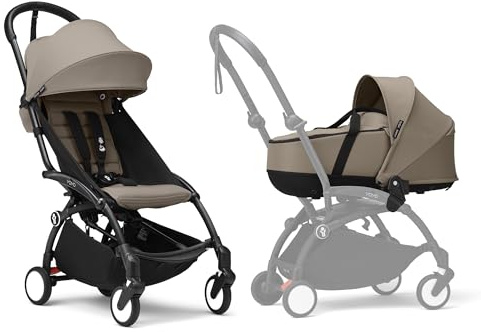 Stokke YOYO3 Kinderwagen mit Liegewanne - Enthält schwarzem Rahmen, YOYO 6 + Textilset (Taupe) & Liegewanne (Taupe)