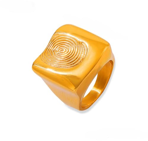 IMINI Fingerabdruck Klobiger Ring für Damen und Herren 18 Karat Vergoldeter Edelstahl Goldene Statement Ringe Quadratisches Fingerband (6)