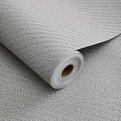 Haimin Fabric Wallpaper Textured Contact Paper (24in X 393in) Gray Grasscloth Wallpaper Peel and Stick Faux Linen Wall Paper Self-Adhesive Vinyl Looks Like Woven Straw