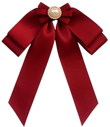 Baoblaze Vorgebundene Brosche mit Schleife, Elegante Brosche mit Perlen, Vintage Broschennadeln Schleifenbrosche Brosche mit Fliege für Schal, Mantel, Abschlussball, Hochzeit, Party, Rot