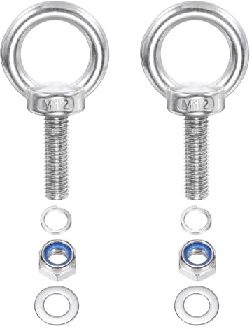PATIKIL 2 Pièces Boulon d'Ancrage à Œil M12 x 40mm Acier Inoxydable 304 | avec Écrous et Rondelles pour Suspendre Des Hamacs et Autres Articles