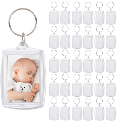 YOPEUC 30 Stück Acryl Schlüsselanhänger Foto Beidseitig, 5,5*4 cm Schlüsselanhänger Blanko Foto Personalisierter Schlüsselanhänger, Transparent Schlüsselanhänger Selbst Gestalten für Familie & Paare