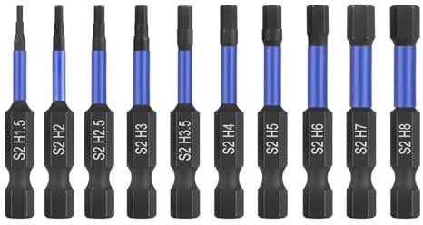 HPHOPE Impact Hex Head Allen Wrench Drill Bit Set - 10 Pcs Metric, S2 Steel Bits, 1/4” Hex Shank with Magnetism, 50mm Long with Storage Box