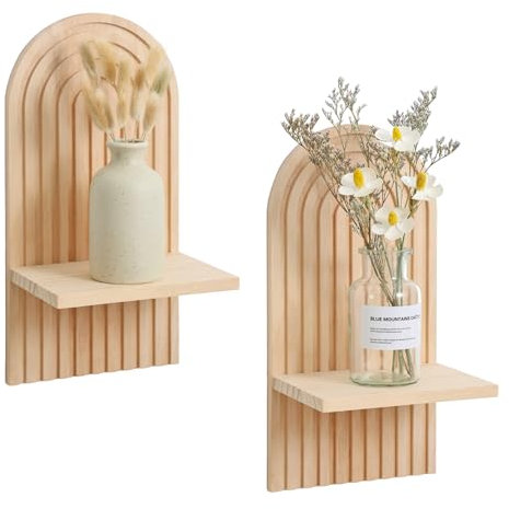 Puhui 2er-Set Boho Regenbogen Wandregal aus Holz - Deko Wand Regale, Bilder- & Fotoregal, Wanddeko, Deko Aesthetic Holzregal, Dekoration für Schlafzimmer, Wohnzimmer, Badezimmer, Küche, Büro - Natür