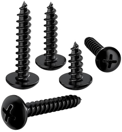 Dszemie Black Wood Screws Assortment, M4 x 8/12/16/20/30mm, 50 Pieces, Stainless Steel, Phillips Wafer Head, 4mm Diameter, Ideal for Wood, Concrete, Drywall