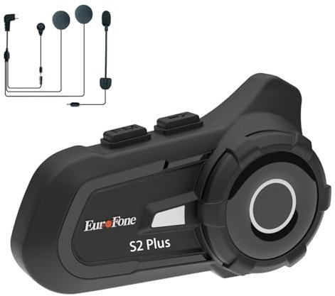 EuroFone S2 Plus Motorcycle Bluetooth Headset, 2-Way 1500M, Universal Communication System, CVC Noise Cancellation, Black
